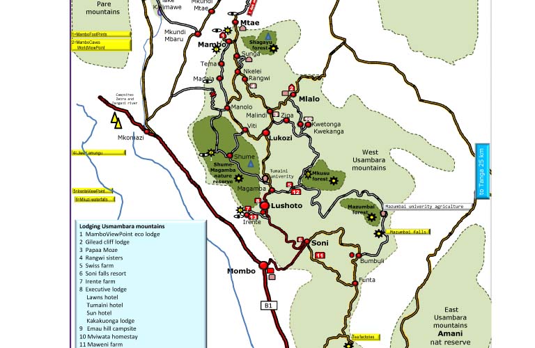 Karte Lushoto Usambara Mountains map