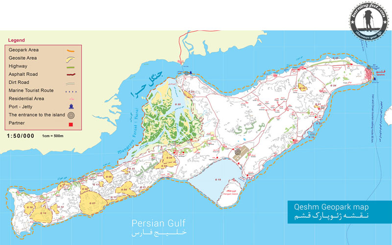 Karte Qeshm map Queshm Island Iran Geopark Qeschm Sehenswürdigkeit
